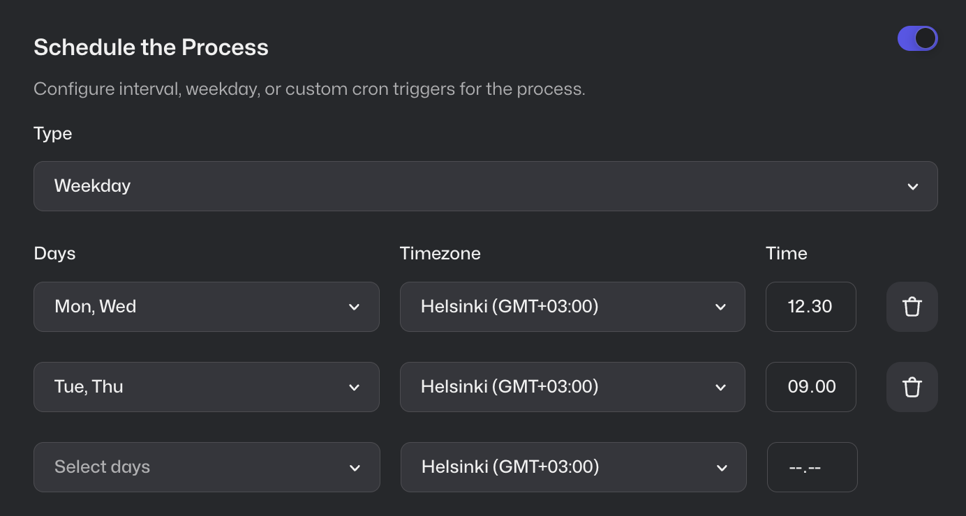 Control Room: Weekly schedule